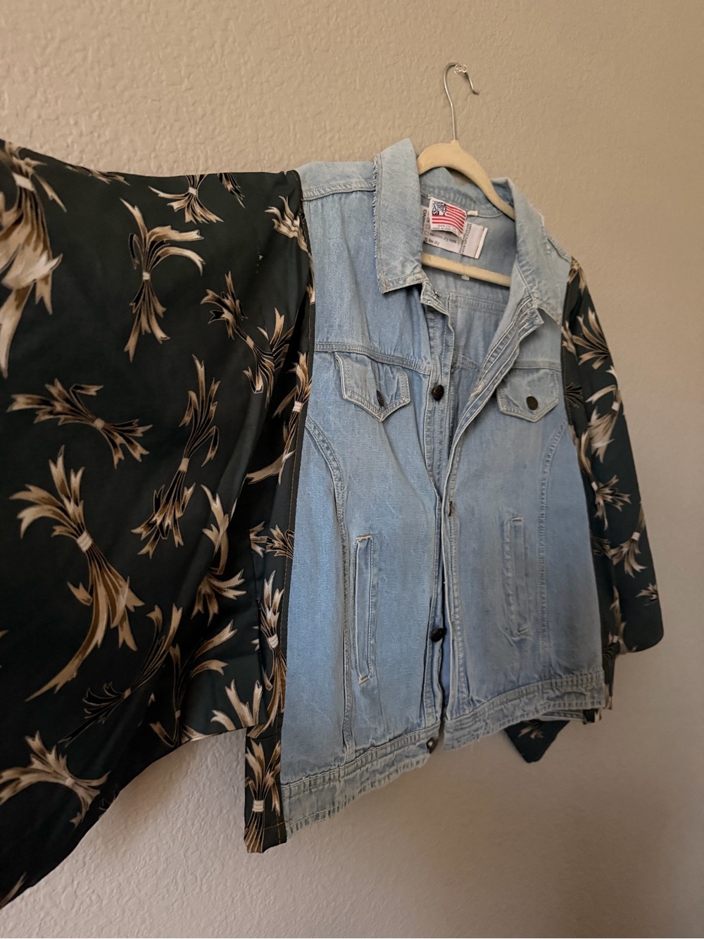 Upcycled jean Jacket bell Sleeves ONE OF A KIND sz L boho western festival